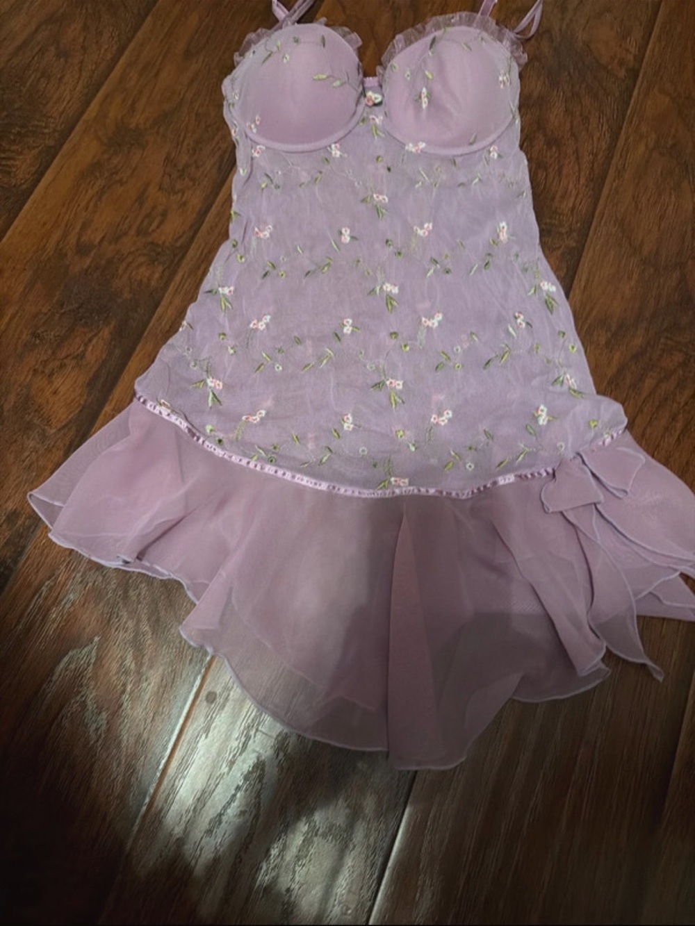 Hillard & Hanson Lilac Embroidered Mesh Chemise